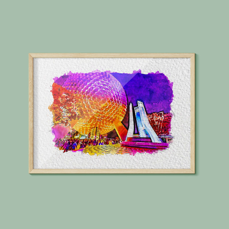 Walt Disney World Epcot Park Nighttime Watercolour Print, Disney Print, Disneyworld, Epcot Print, Orlando, Disney Gift Sizes A5,A4,A3,A2,A1.jpg