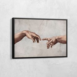 hand of god print, michelangelo hands of god canvas, the creation of adam poster, museum poster, vintage art, giclee wal