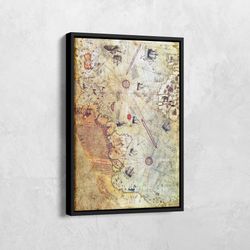 piri reis map canvas, ottoman empire historical map 1513, piri reis, 1st map to world, vintage poster, antique cartograp
