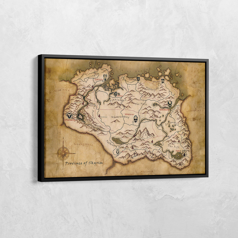 Skyrim Map Print, The Elder Scrolls Map, Map of Tamriel Canvas, Province Of Skyrim Poster, Game Art Map, Game Poster Gifts, Vintage Wall Art.jpg