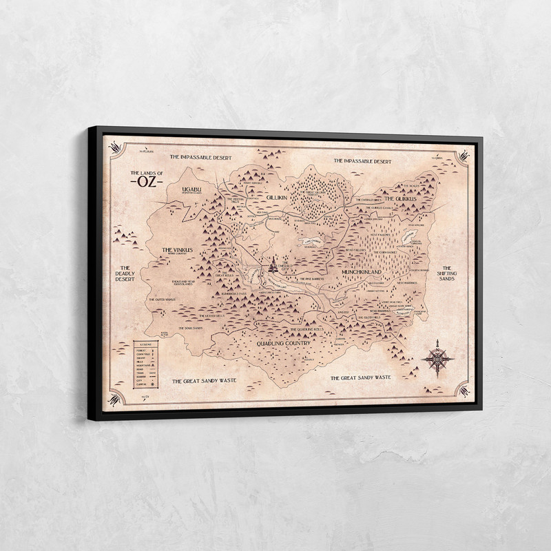 The Wonderful Wizard of Oz Map Canvas, L. Frank Baum, Dorothy and the Wizard in Oz Map, The Land of Oz Map Print, Vintage Map, Fantasy Map.jpg
