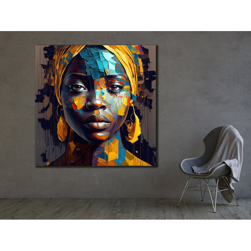 African Woman Wall Art, Beautiful African Woman Painting, Colorful Woman Canvas Art, Colorful African Canvas, Home Gift, Room Decor.jpg