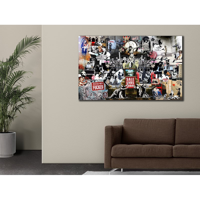 Banksy Wall Art, Urban Street Art Print, Banksy Collage Poster, Graffiti Street Art Gift, Canvas Painting, Wall Hanging, Living Room Decor.jpg