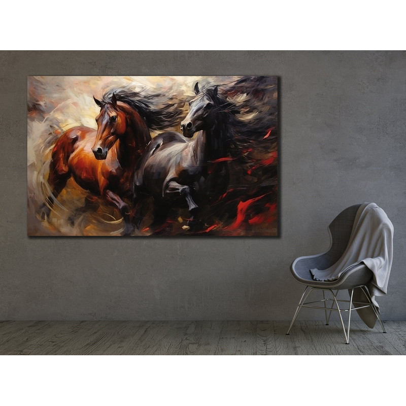 Black And Brown Horses Canvas Art, Large Running Horses, Animal Art Print, Horse Art Print, Animal Canvas Art, Living Room Deco, Home Gift.jpg