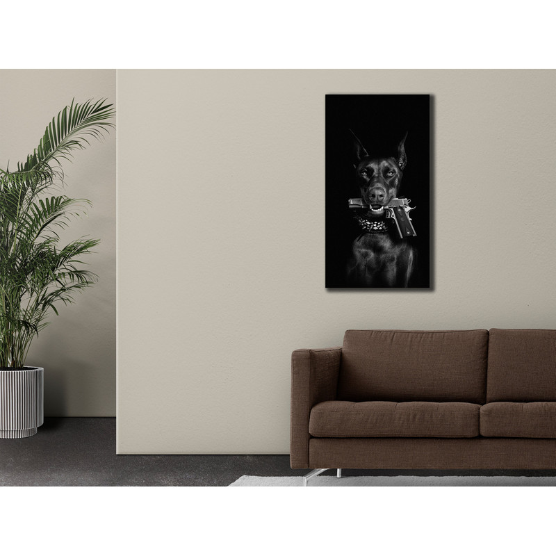 Black Dog And Gun Canvas Art, Animal Wall Decor, Canvas for Home Gifts, Print Wall Hanging, Dog Poster, Doberman Canvas print.jpg