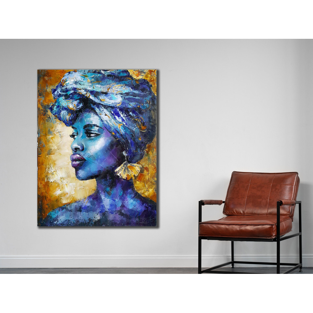 Blue African Woman Wall Art, Ethnic Woman Prints Art, Blue Color Printing, Large Wall Art, Gift Wall Art Print, Girl Poster, Home Decor.jpg