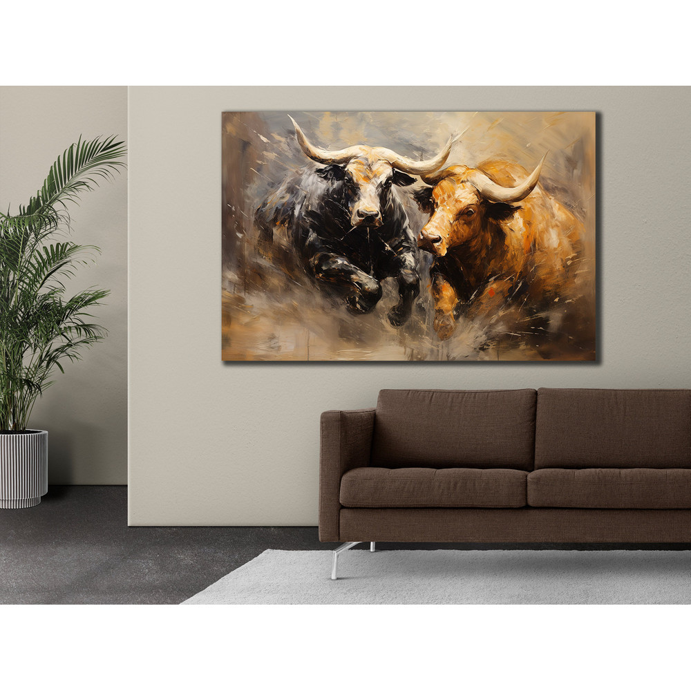 Bull Canvas Art, Animals Wall Decor, Bull Abstract Print Canvas, Ready to Hang, Modern Home Decor, Farmhouse Wall Art, Wild Nature Poster.jpg