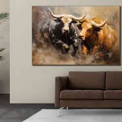 bull canvas art, animals wall decor, bull abstract print canvas, ready to hang, modern home decor, farmhouse wall art, w