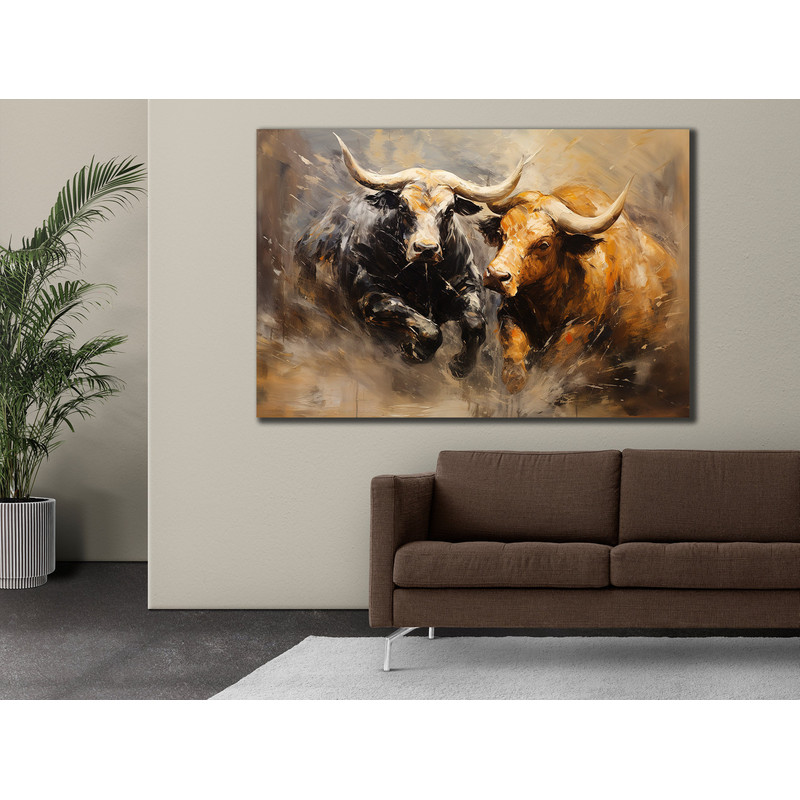 Bull Canvas Art, Animals Wall Decor, Bull Abstract Print Canvas, Ready to Hang, Modern Home Decor, Farmhouse Wall Art, Wild Nature Poster.jpg