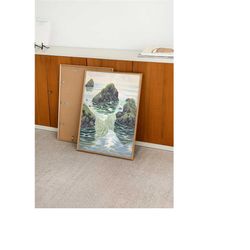 rocky islands art print, minimalistic printable poster, cute & cozy art print, coastal ocean scenery, green toned art fo