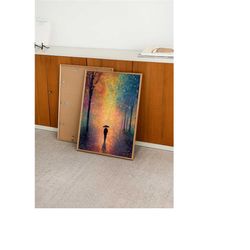 pixel rain, multicolored pixel art print, vibrant digital pointillism art poster for home wall decor