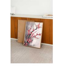sakura serenity | japanese cherry blossom ink painting art print, sakura flowers in traditional ink poster for home deco