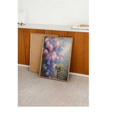 overgrown flowers, floral poster art print, vintage aesthetic, digital watercolor painting, pastel blue & pink flowers a