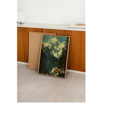 mountain & lake vintage national geographic inspired art print, retro aesthetic poster, natural landscape, travel art fo