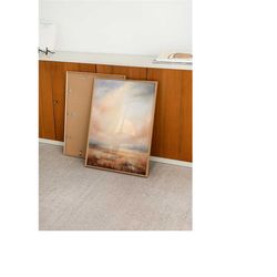 orange fields, minimalist landscape painting, abstract & subtle painting artwork, warm toned fall scenery art for home d