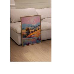 abstract landscape art print, multicolor vibrant scenery poster, acrylic painting digital download, colorful art for gif