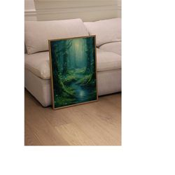 enchanted moss garden | moss oil painting poster print, botanical forest wall artwork for home decor