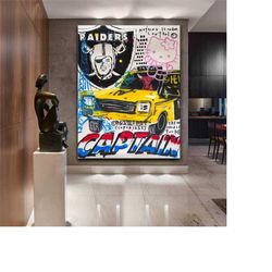 banksy captain raiders pop art oil painting,brainwash captain raider graffiti wall art, raider pop art canvas print,capt