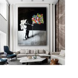 banksy astronaut pop art canvas, banksy art, astronaut graffiti, street graffiti wall art, banksy astronaut poster, home