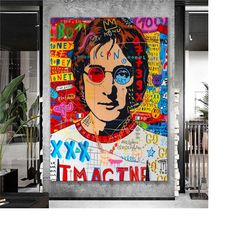 banksy john lennon pop art canvas decor, banksy style pop art, john lennon, street graffiti wall art, john lennon poste
