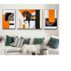 abstract black horse geometry prints, abstract wall art, home decor art, light luxury printing art, canvas print, modern