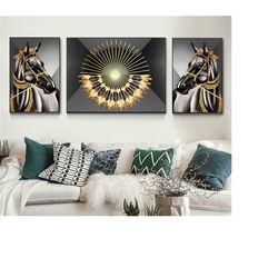 abstract black horse prints, abstract wall art, home decor art, light luxury printing art, canvas print, modern canvas p