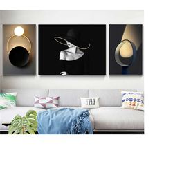 abstract light source black girl prints, abstract wall art, home decor art, light luxury printing art, canvas print, mod
