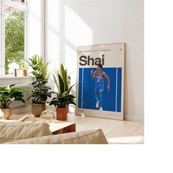 shai gilgeous-alexander inspired poster, oklahoma city thunder art print, basketball poster, nba mid-century modern, uni