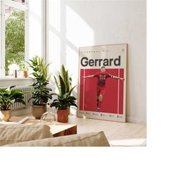 steven gerrard inspired poster, football art print, liverpool poster, soccer, mid-century modern, uni dorm room
