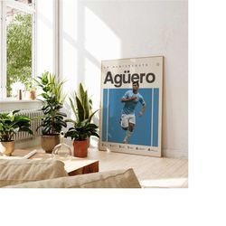 sergio aguero inspired poster, football art print, argentina poster, mid-century modern, uni dorm room,