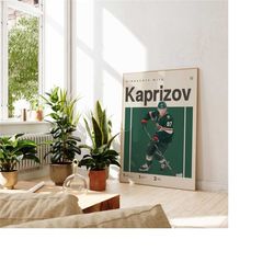 kirill kaprizov inspired poster, minnesota wild art print, hockey poster, mid-century modern, uni dorm room