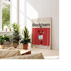 david beckham inspired poster, football art print, manchester united poster, mid-century modern, uni dorm room