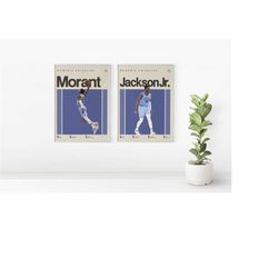 jaren jackson jr and ja morant inspired poster, memphis grizzlies art print, nba poster, mid-century modern, uni dorm ro