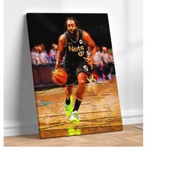 james harden poster brooklyn nets hand drawn poster canvas art print, man cave gift boys room for him room decor