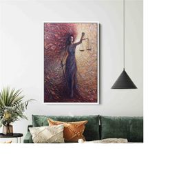 cool woman canvas, goddess of justice painting , goddess canvas painting, scales of justice canvas, woman wall art, tren