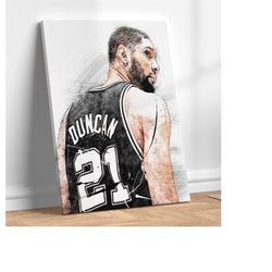 tim duncan poster san antonio spurs hand drawn poster canvas art print, man cave gift boys room for him room decor