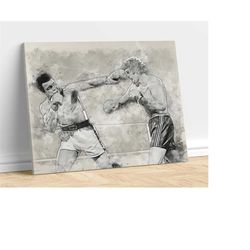 muhammad ali 2 poster hand drawn poster canvas art print, man cave gift boys room for him room decor