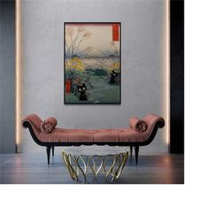 black cat otsuki plain in kai province poster, hiroshige artwork, japanese art, flowers print, cat mom gift, gift for ca