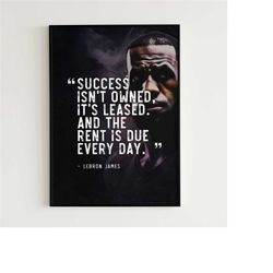 lebron james poster inspirational quote nba wall art nba legend lakers wall decor basketball gift for him 'success isnt