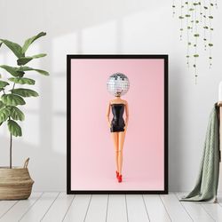 disco ball barbie print retro pink aesthetic poster club fashion dance party canvas framed printed preppy trendy funky b
