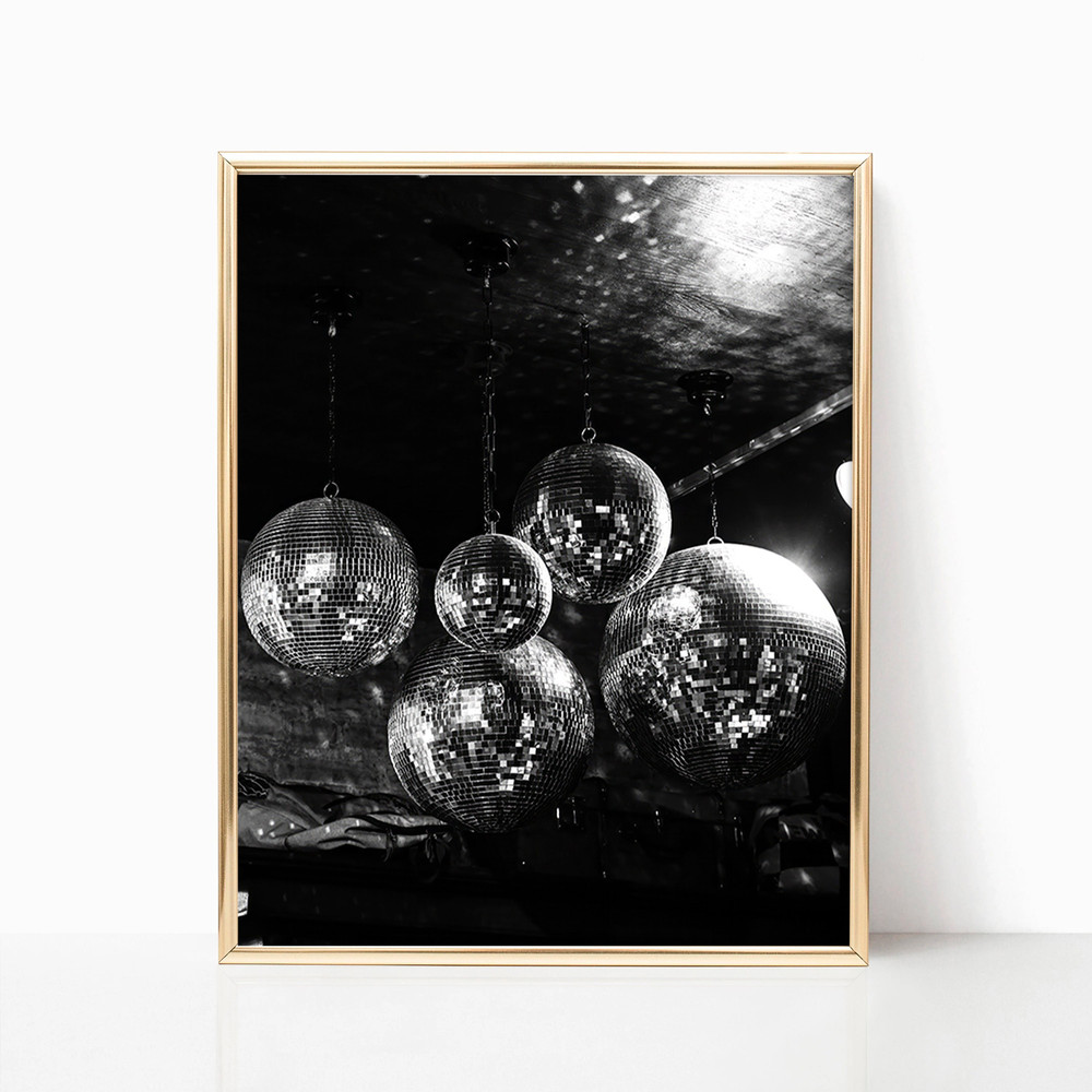 Disco Balls Shining Sparkling Print Black & White Retro Vintage Luxury Fashion Dance Party Photography Canvas Framed Printed Wall Art Trendy 2.jpg