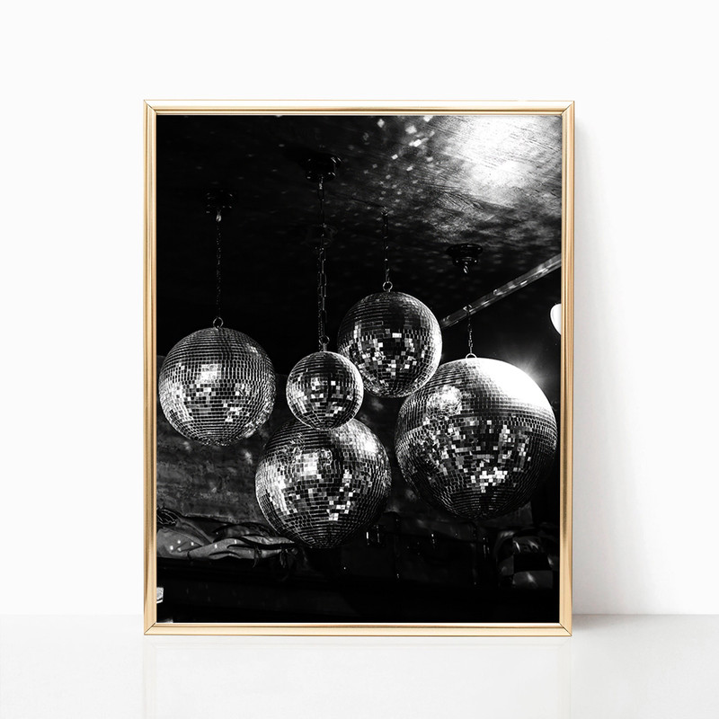 Disco Balls Shining Sparkling Print Black & White Retro Vintage Luxury Fashion Dance Party Photography Canvas Framed Printed Wall Art Trendy 2.jpg