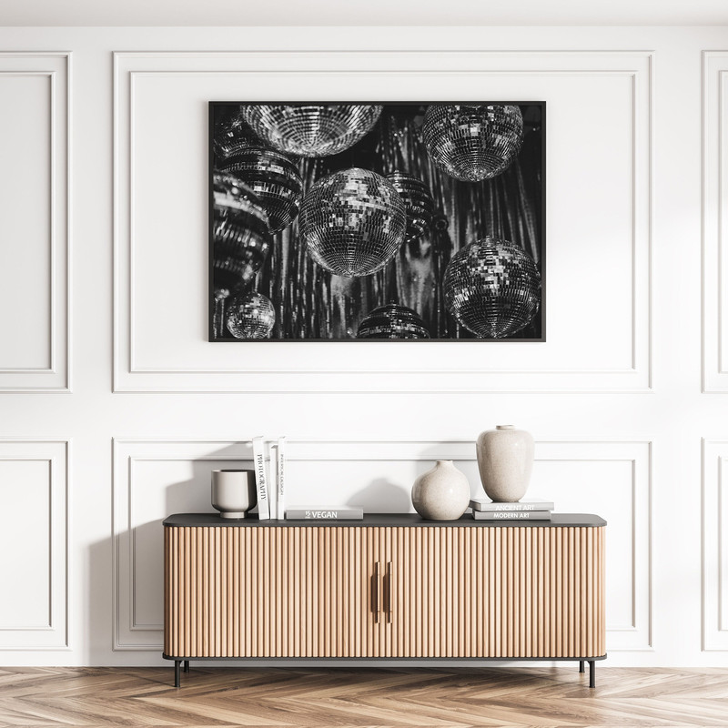 Disco Balls Shining Sparkling Print Black & White Retro Vintage Luxury Fashion Dance Party Photography Canvas Framed Printed Wall Art Trendy.jpg