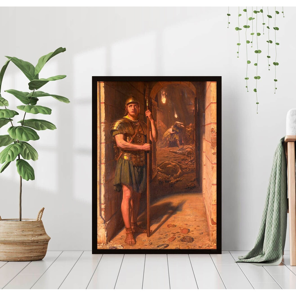 Edward John Poynter Faithful Unto Death Giclee Canvas Print Poster Framed Famous Oil Painting Roman Soldier Pompeii Vintage Wall Art Decor.jpg
