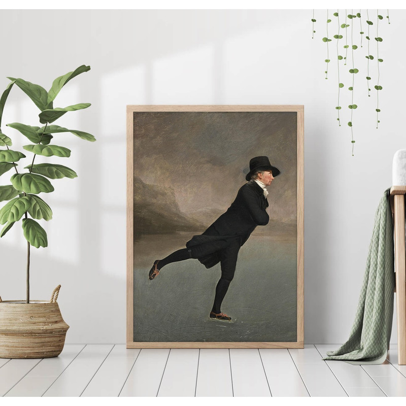 Gentleman Ice Skating Vintage Portrait Oil Painting Canvas Print Poster Framed Farmhouse Rustic Retro Moody Winter Christmas Wall Art Decor.jpg