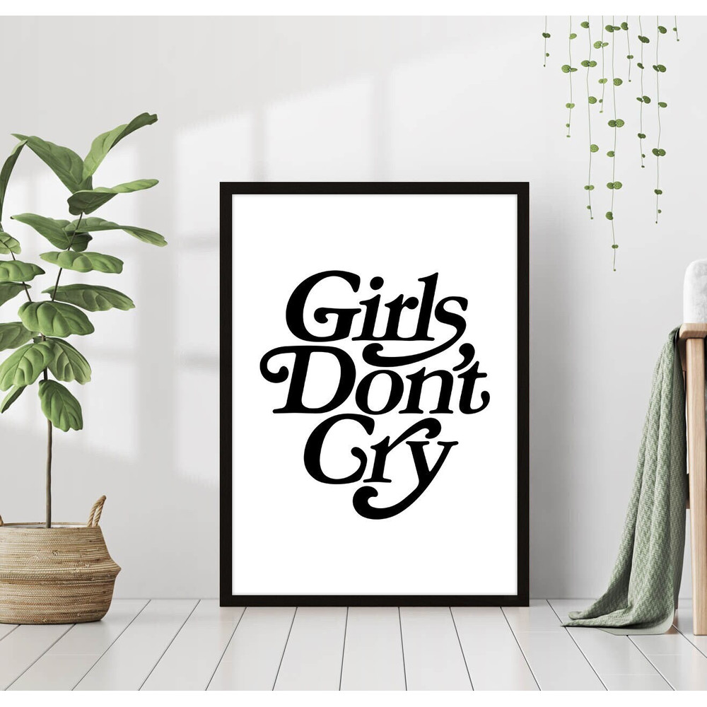 Girls Don't Cry Print Retro Groovy Girl Power Poster Black Aesthetic Fashion Canvas Framed Printed Preppy Trendy Funky Bar Cart Wall Art.jpg