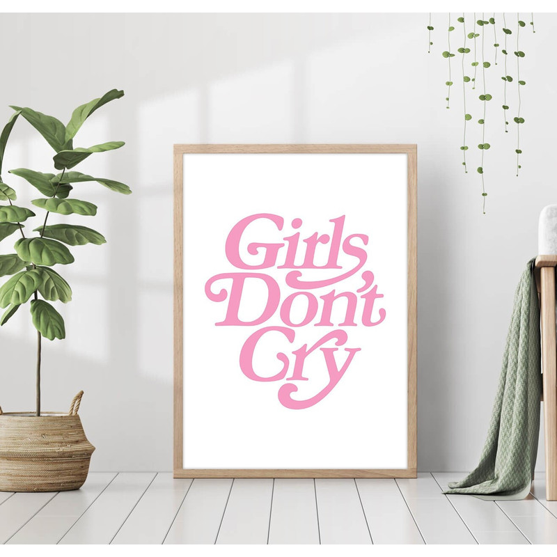 Girls Don't Cry Print Retro Groovy Girl Power Poster Pink Aesthetic Fashion Party Canvas Frame Printed Preppy Trendy Funky Bar Cart Wall Art 1.jpg