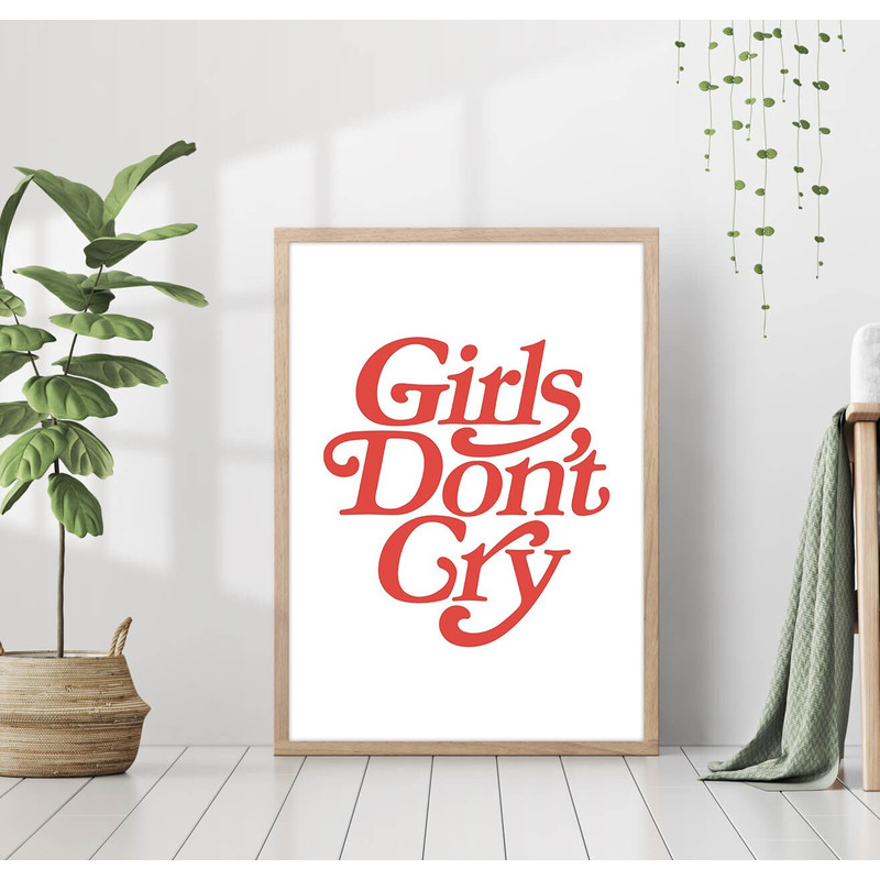 Girls Don't Cry Print Retro Groovy Girl Power Poster Red Aesthetic Fashion Party Canvas Framed Printed Preppy Trendy Funky Bar Cart Wall Art 1.jpg