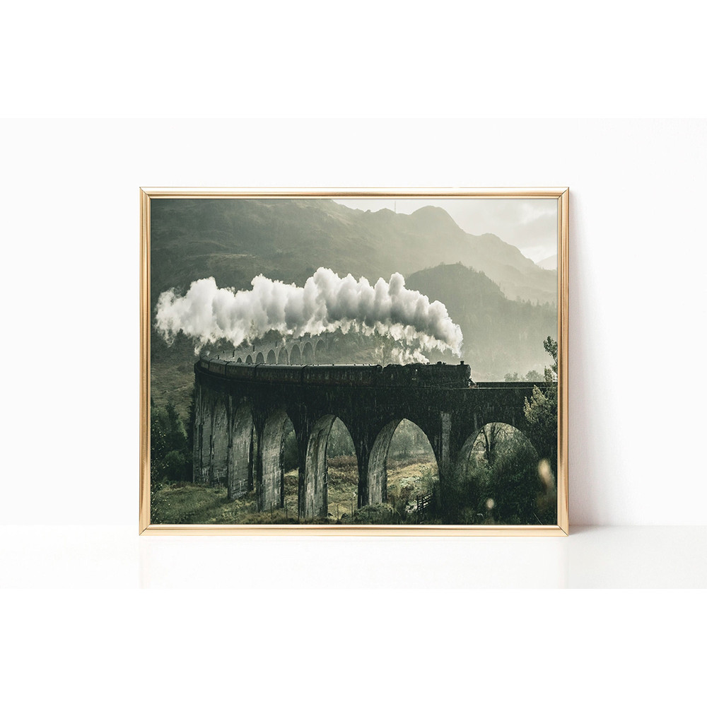 Glenfinnan Viaduct Railway Scottish Landmark Highlands Steam Train Canvas Print Poster Framed Painting Moody Wall Art Room Vintage Decor 1.jpg
