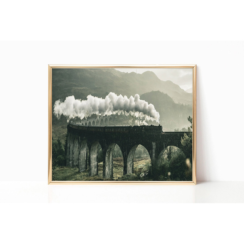 Glenfinnan Viaduct Railway Scottish Landmark Highlands Steam Train Canvas Print Poster Framed Painting Moody Wall Art Room Vintage Decor 1.jpg